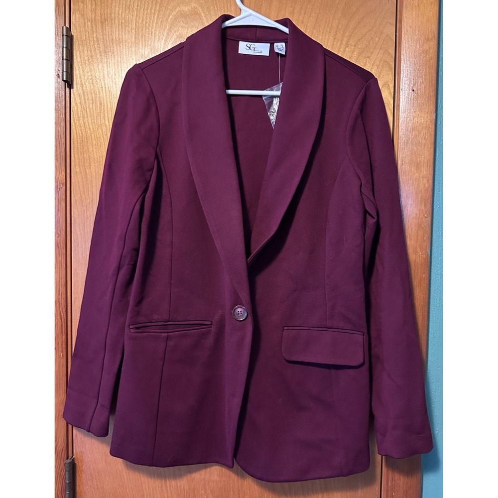 SG Tailored Susan Graver Burgundy Shawl Collar Single Button Blazer Jacket XS